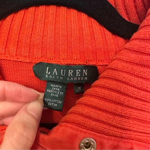 Lauren Ralph Lauren Green Label Knit Sweater Gold Buttons Orange Jumper Size 1X - Picture 5 of 9